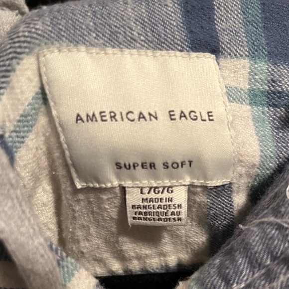 American Eagle Button-up Hooded Flannel Shirt Men's Size Large Blue Plaid - Picture 8 of 8